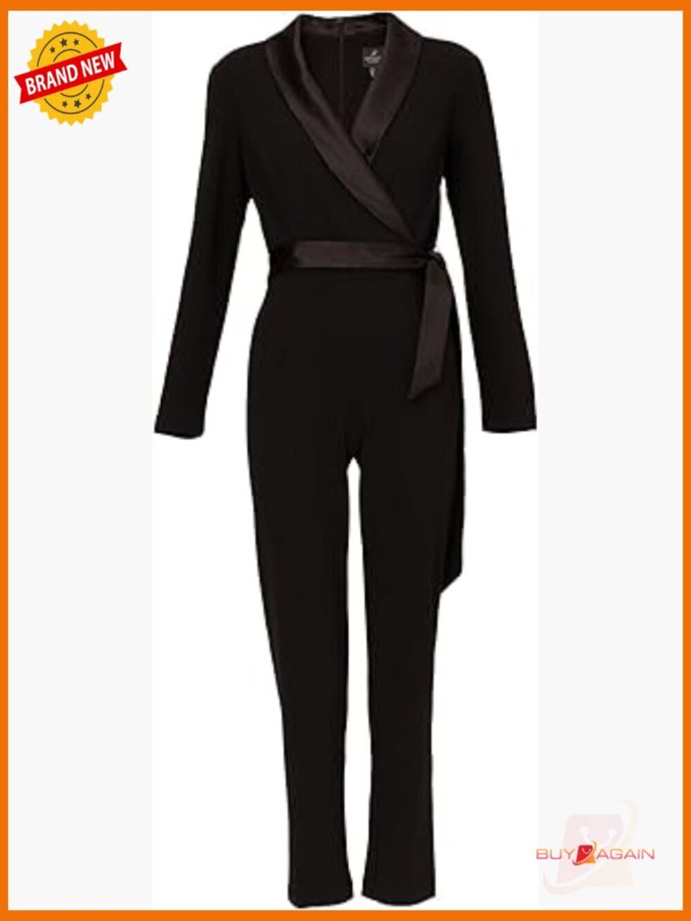 Stretch Crepe Tuxedo Jumpsuit with Satin Collar - Size 14